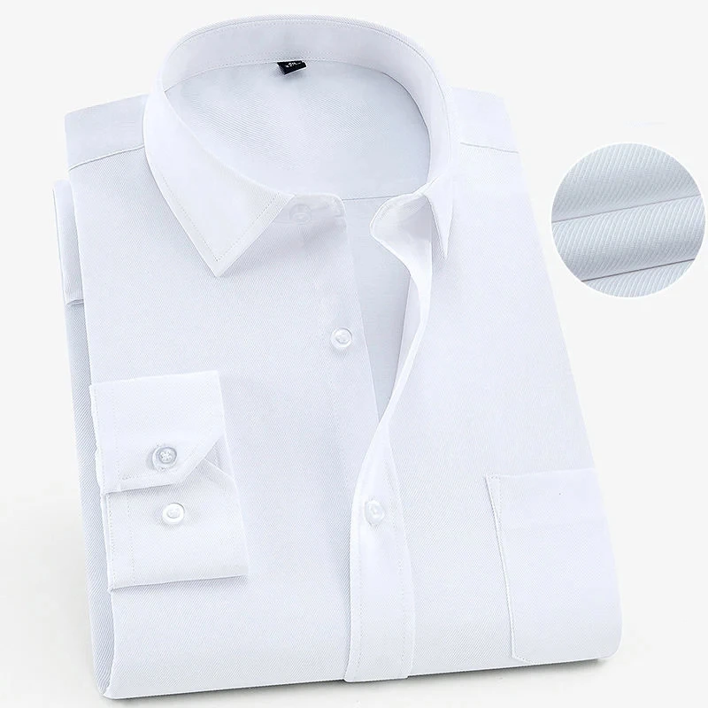 Plus Large Size 8XL 7XL 6XL Mens Business Shirt Long Sleeve Spring Autumn Social Solid Color Wedding Party Office White Shirts