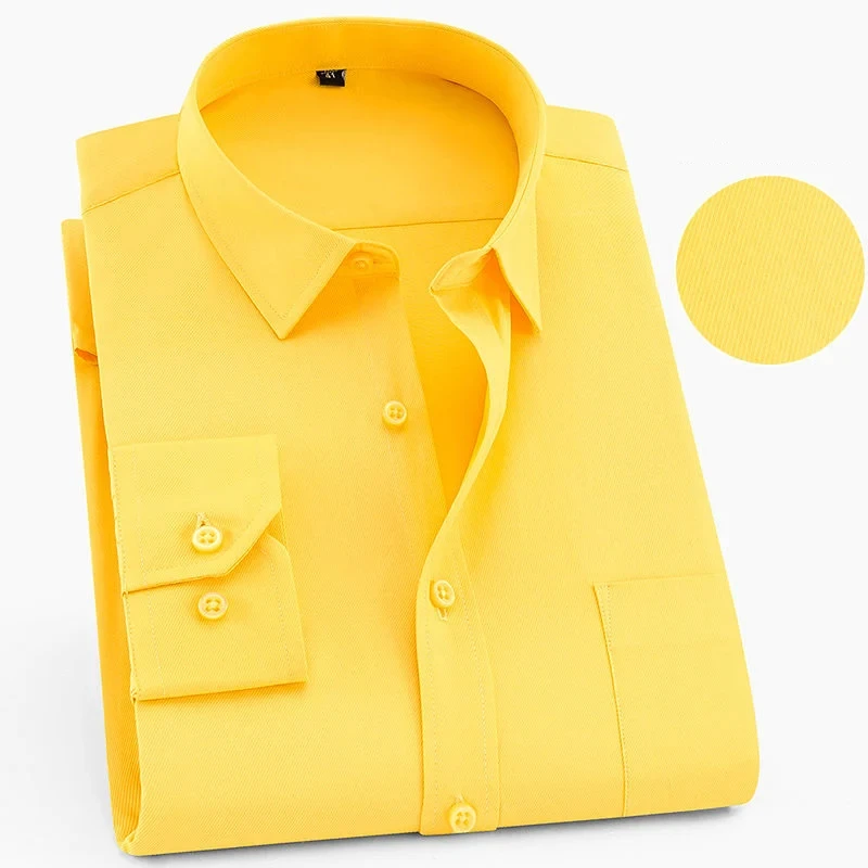 Plus Large Size 8XL 7XL 6XL Mens Business Shirt Long Sleeve Spring Autumn Social Solid Color Wedding Party Office White Shirts
