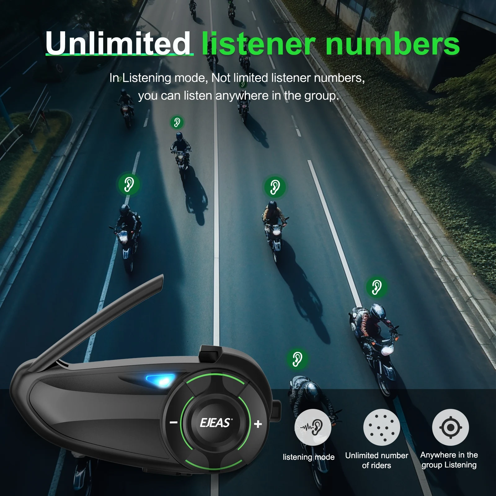 EJEAS Q8 Bluetooth 5.1 Motorcycle Helmet Headset Intercom, with EUC Remote Walkie Talkie, for 6 Riders Talking At Real Time IP67