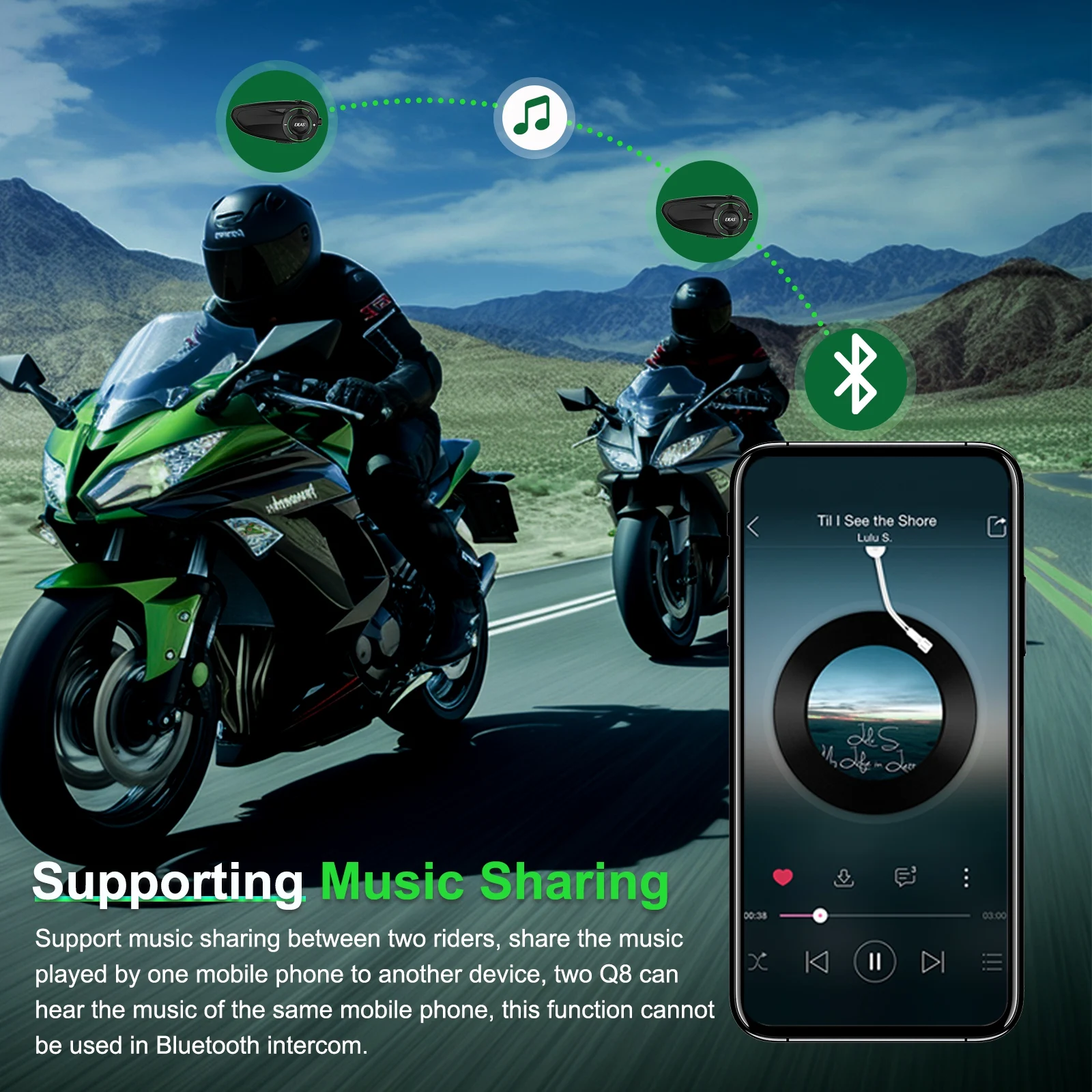 EJEAS Q8 Bluetooth 5.1 Motorcycle Helmet Headset Intercom, with EUC Remote Walkie Talkie, for 6 Riders Talking At Real Time IP67