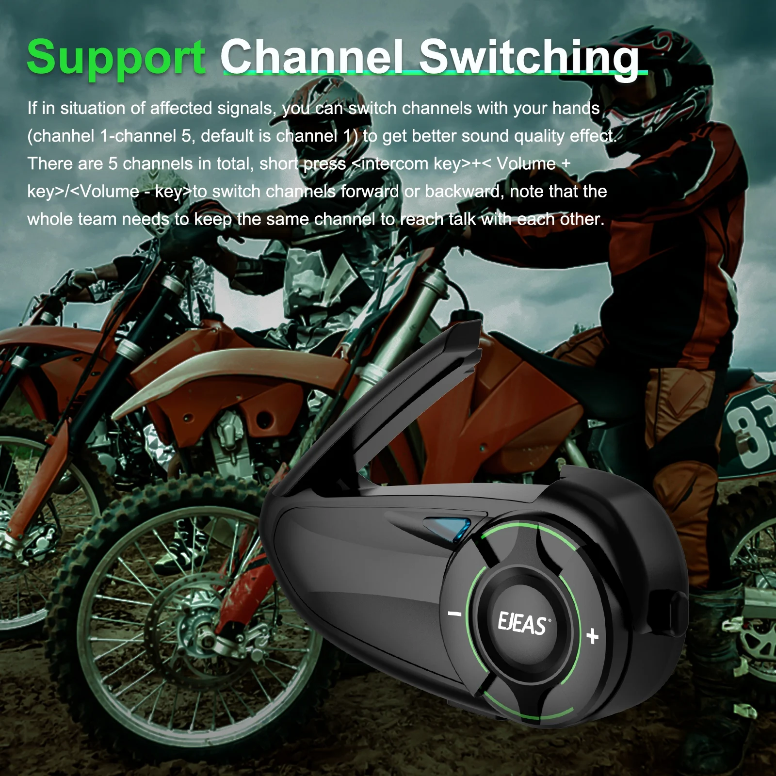 EJEAS Q8 Bluetooth 5.1 Motorcycle Helmet Headset Intercom, with EUC Remote Walkie Talkie, for 6 Riders Talking At Real Time IP67