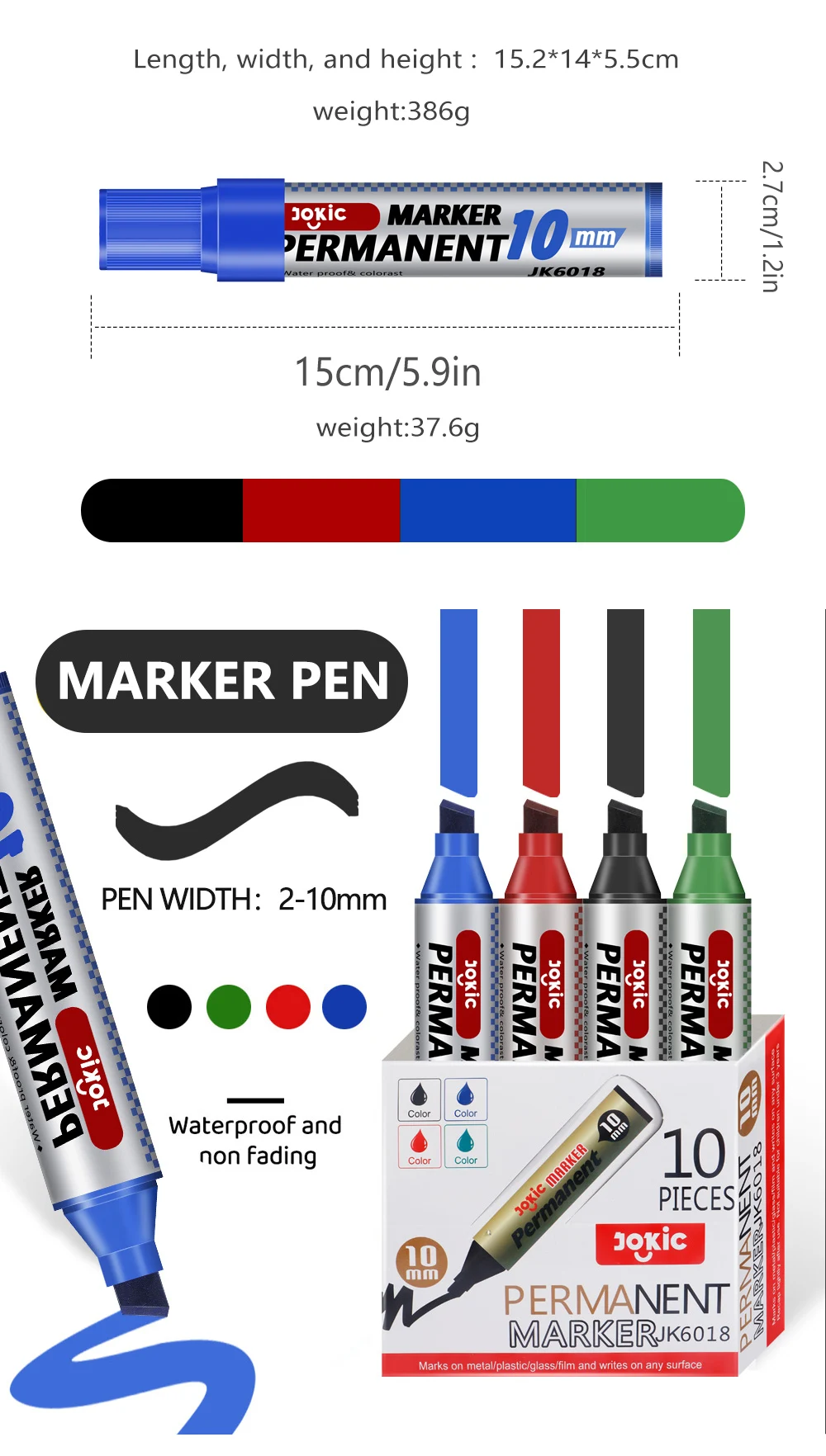 1/4 Pcs Colors Set Permanent Marker Pen Waterproof Ink Thin Nib Crude Nib Black Blue Red Green Ink 10mm Crude Color Marker Pens