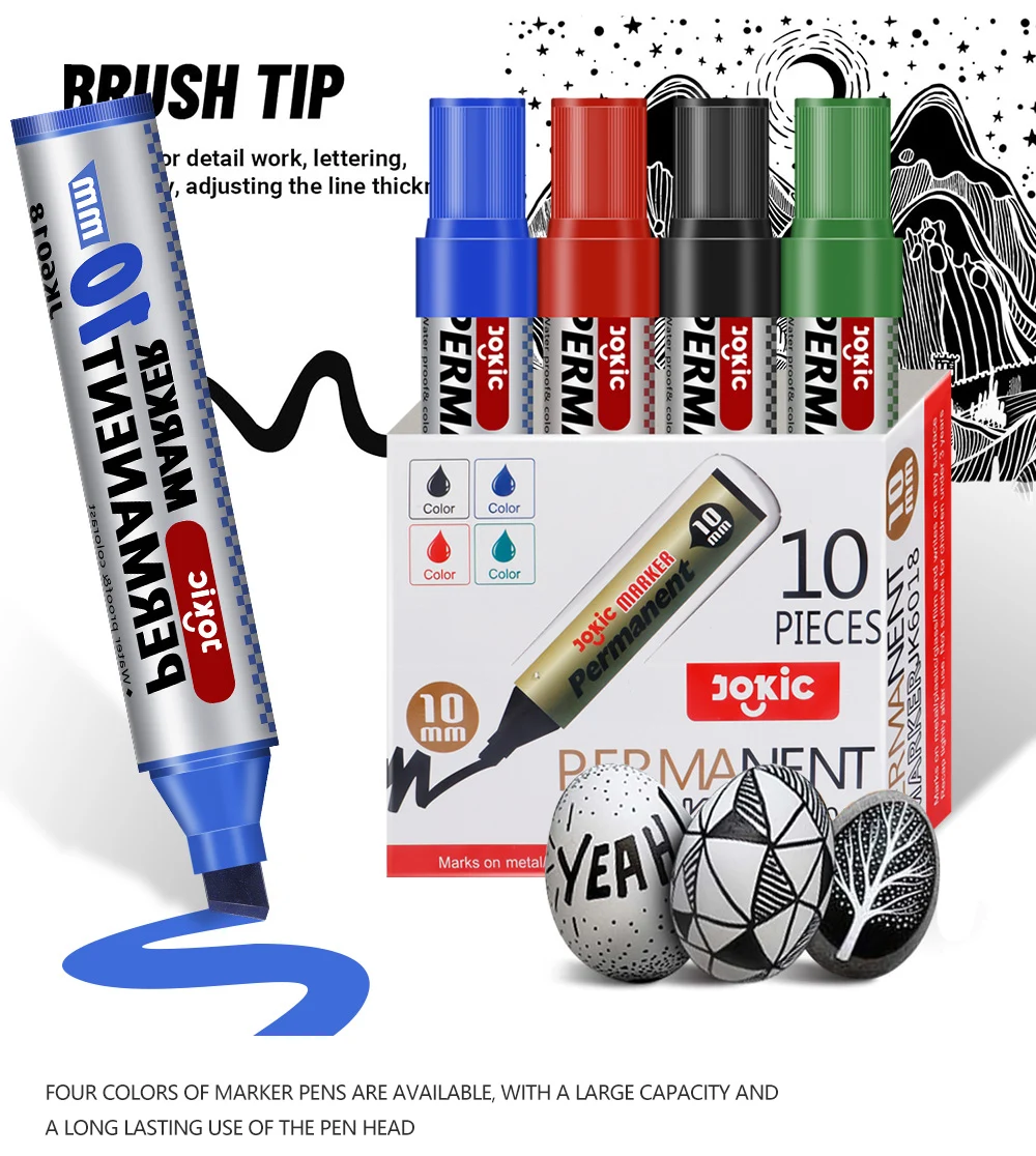 1/4 Pcs Colors Set Permanent Marker Pen Waterproof Ink Thin Nib Crude Nib Black Blue Red Green Ink 10mm Crude Color Marker Pens
