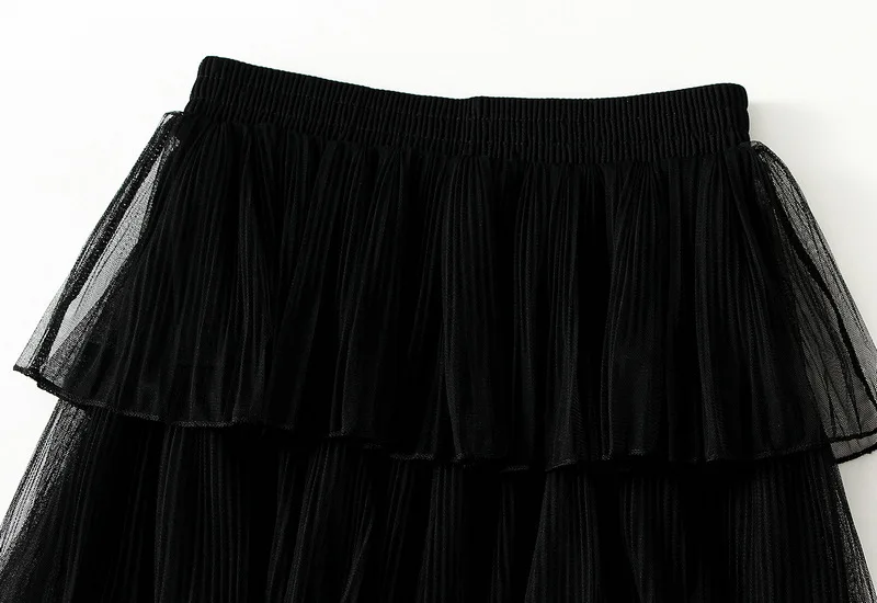 Beiyingni Woman Mesh Long Midi Cake Skirt Solid Color Elegant French Tiered Fairy Tulle Skirts Khaki Casual High Waist Faldas