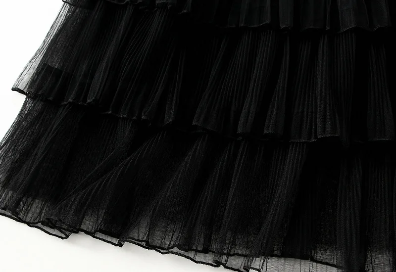 Beiyingni Woman Mesh Long Midi Cake Skirt Solid Color Elegant French Tiered Fairy Tulle Skirts Khaki Casual High Waist Faldas