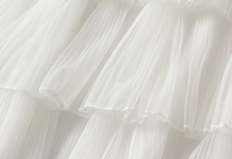 Beiyingni Woman Mesh Long Midi Cake Skirt Solid Color Elegant French Tiered Fairy Tulle Skirts Khaki Casual High Waist Faldas