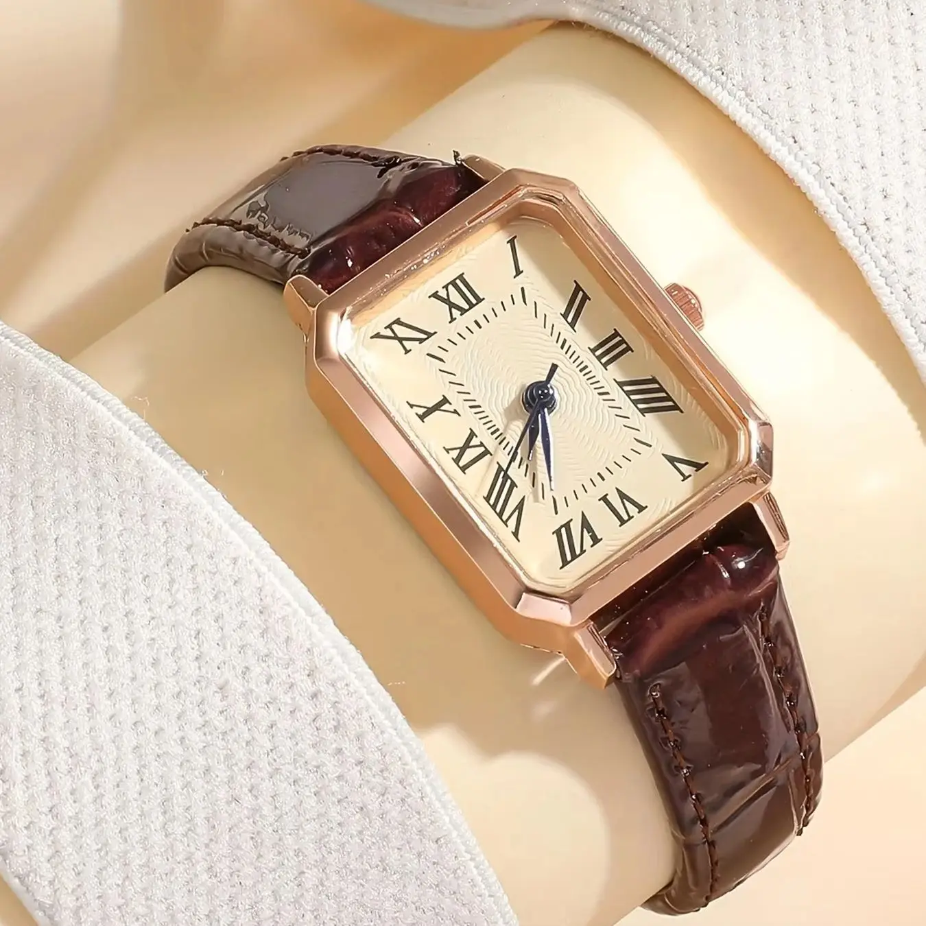 Casual Rectangle Pointer Quartz Watch Rome Fashion Analog Retro PU Leather Wrist Watch For Women Girls