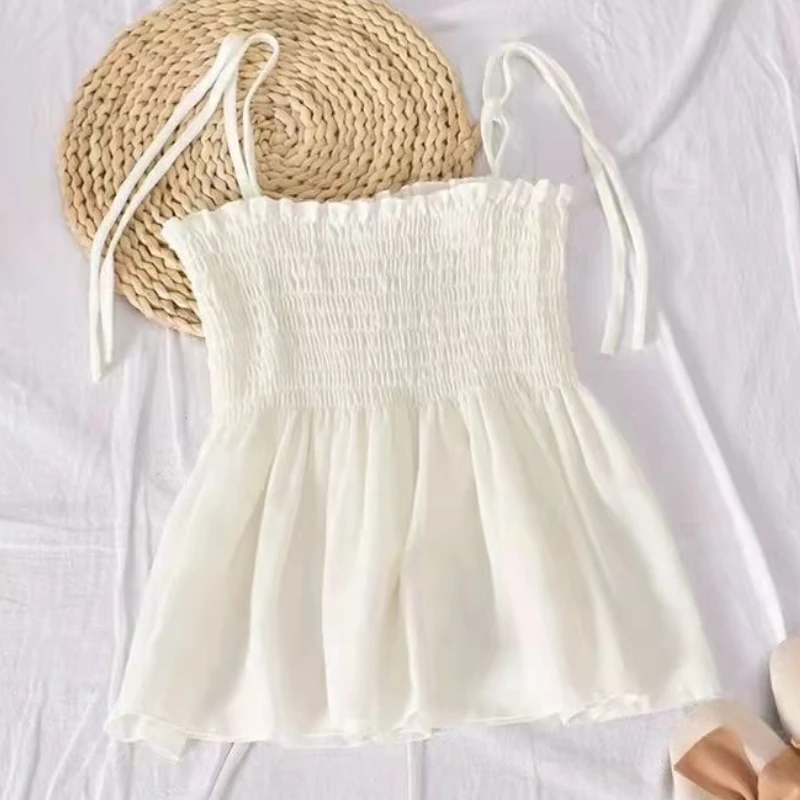 Sexy Tank Top Bow Halter Crop Tops Women Summer Folds Camis Backless Camisole Casual Bandage Tee Female Sleeveless Cropped Vest
