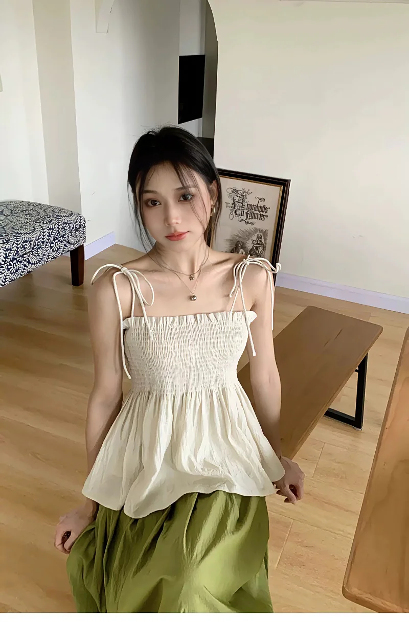 Sexy Tank Top Bow Halter Crop Tops Women Summer Folds Camis Backless Camisole Casual Bandage Tee Female Sleeveless Cropped Vest