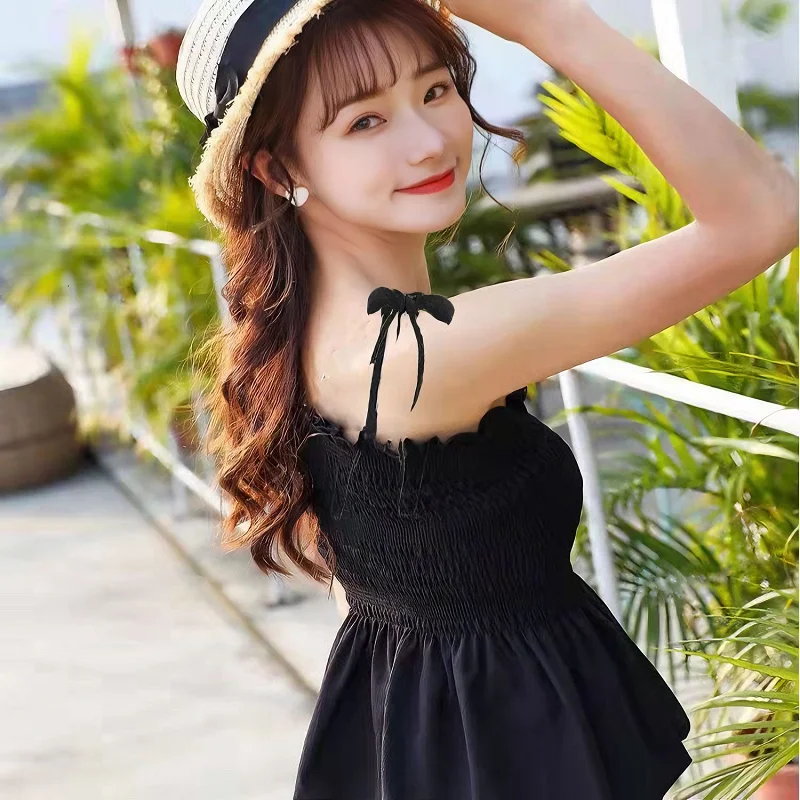Sexy Tank Top Bow Halter Crop Tops Women Summer Folds Camis Backless Camisole Casual Bandage Tee Female Sleeveless Cropped Vest
