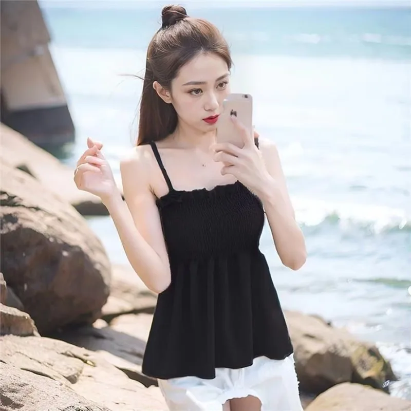 Sexy Tank Top Bow Halter Crop Tops Women Summer Folds Camis Backless Camisole Casual Bandage Tee Female Sleeveless Cropped Vest