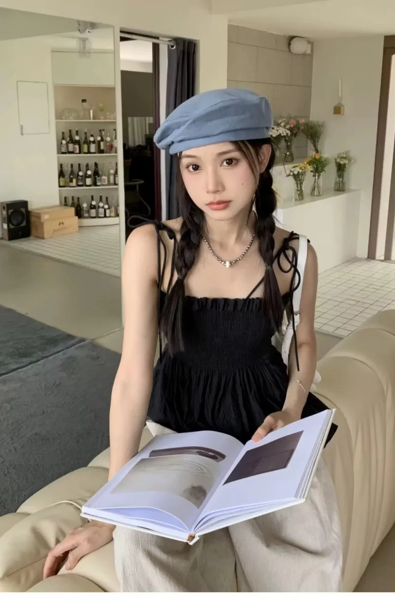 Sexy Tank Top Bow Halter Crop Tops Women Summer Folds Camis Backless Camisole Casual Bandage Tee Female Sleeveless Cropped Vest