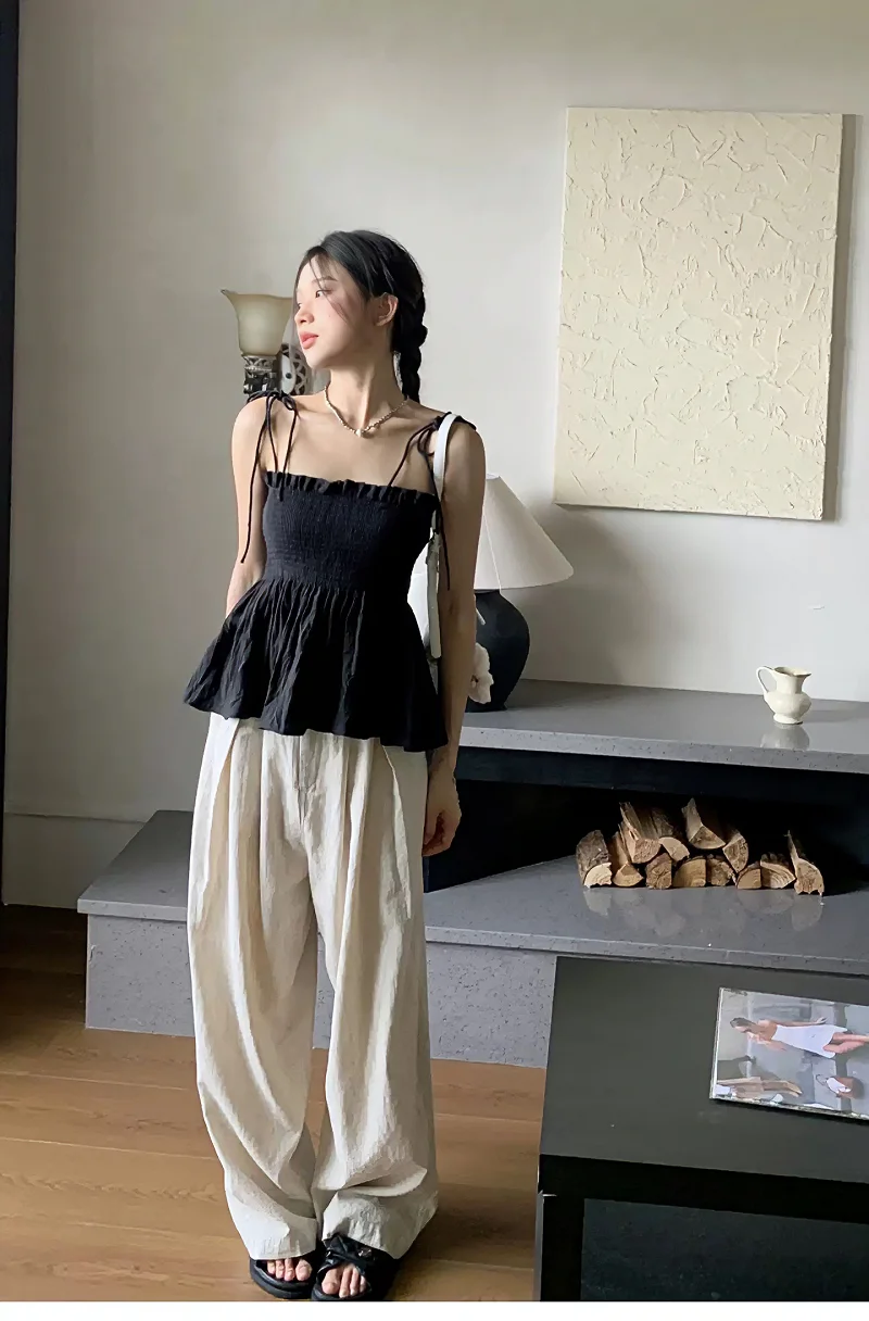 Sexy Tank Top Bow Halter Crop Tops Women Summer Folds Camis Backless Camisole Casual Bandage Tee Female Sleeveless Cropped Vest