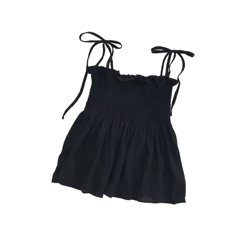 Sexy Tank Top Bow Halter Crop Tops Women Summer Folds Camis Backless Camisole Casual Bandage Tee Female Sleeveless Cropped Vest