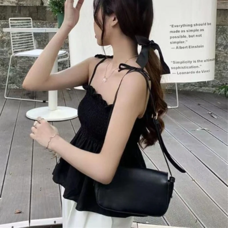 Sexy Tank Top Bow Halter Crop Tops Women Summer Folds Camis Backless Camisole Casual Bandage Tee Female Sleeveless Cropped Vest
