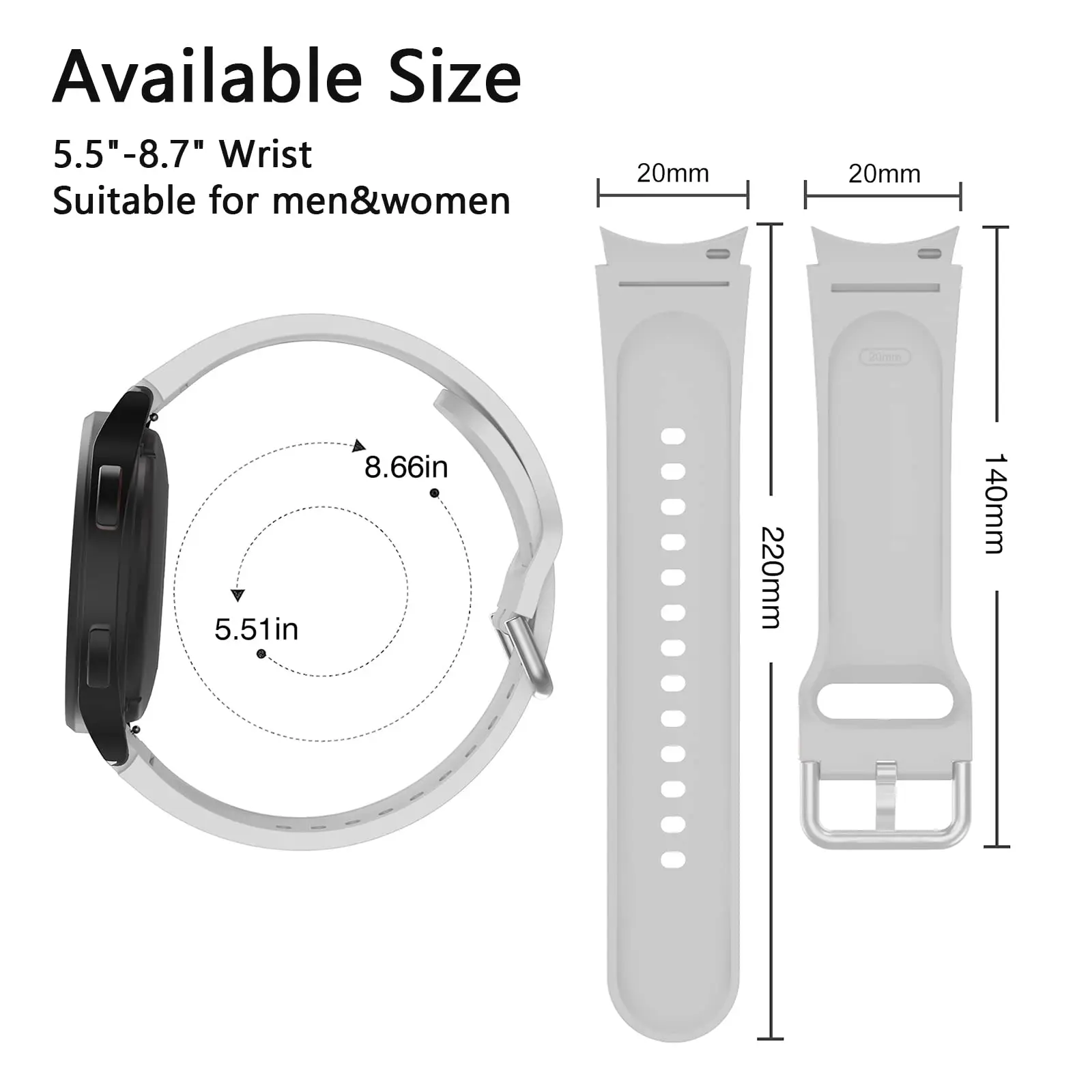 20mm Silicone Strap For Samsung Galaxy Watch 4 6 Classic 47mm/46mm 5 Pro 45mm No Gaps Bracelet Galaxy Watch 6 5 4 40mm/44mm Belt