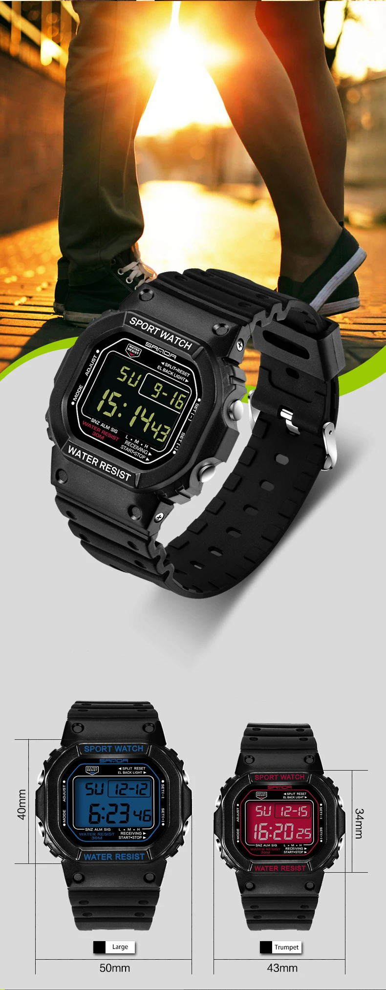 SANDA Digital Watch Men Waterproof 30M Watch LED Men's Sport G Style Watch Mens Top Brand Military Watches Relogio Masculino