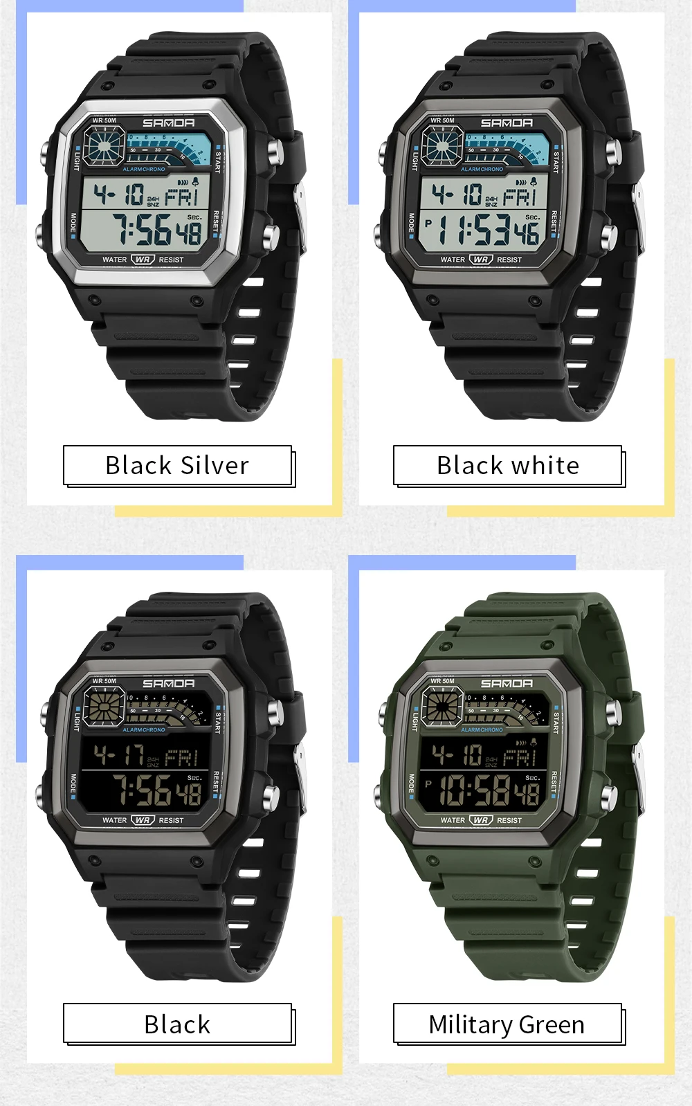 SANDA Outdoor Sport Electronic Chronograph Watch Men Multifunction Watches Alarm Clock Chrono Waterproof LED Digital Wrist Watch