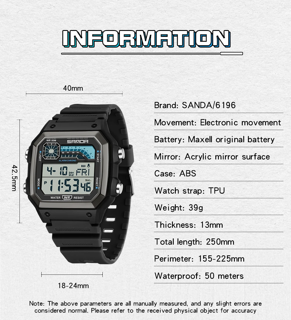 SANDA Outdoor Sport Electronic Chronograph Watch Men Multifunction Watches Alarm Clock Chrono Waterproof LED Digital Wrist Watch