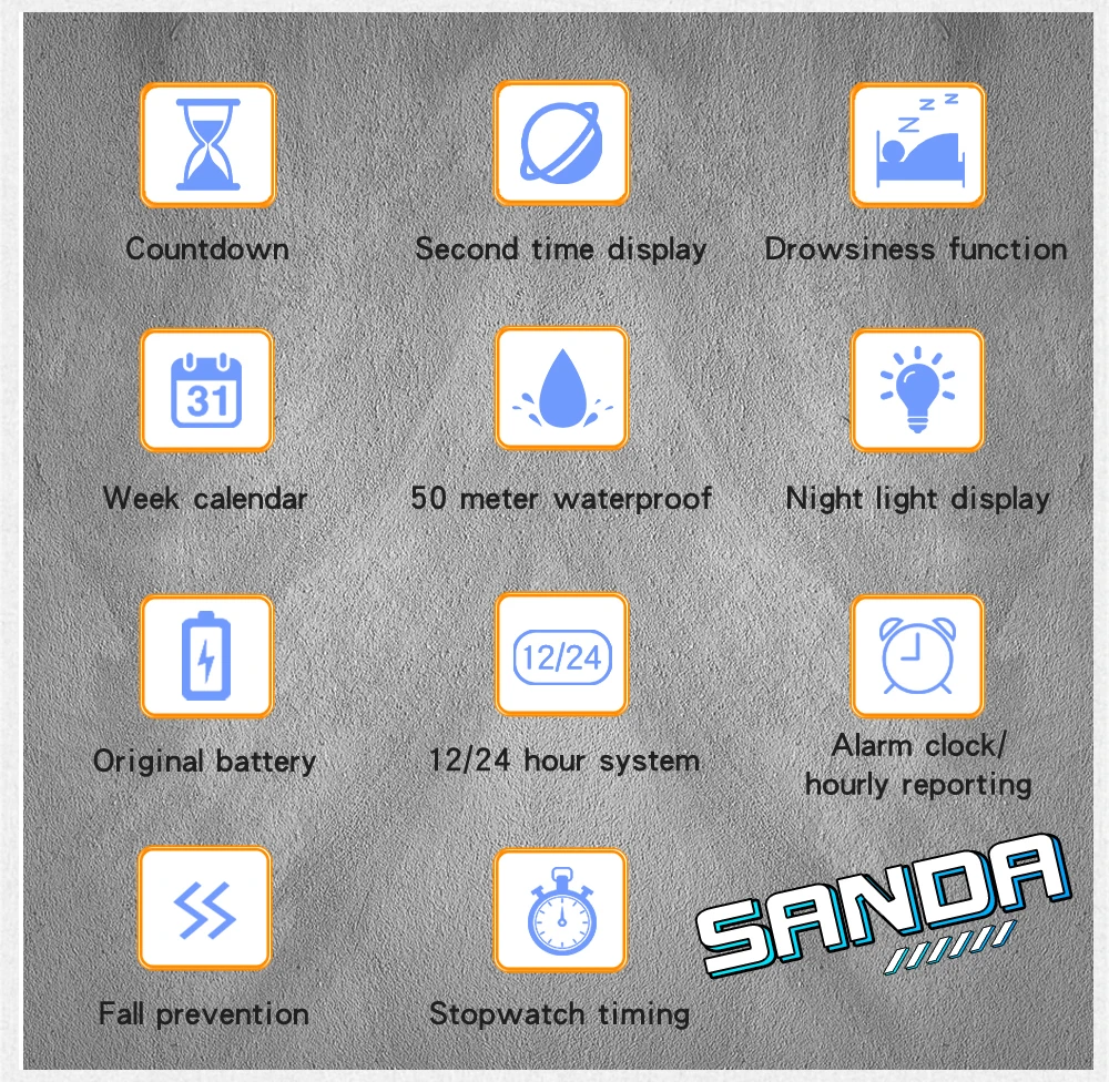 SANDA Outdoor Sport Electronic Chronograph Watch Men Multifunction Watches Alarm Clock Chrono Waterproof LED Digital Wrist Watch