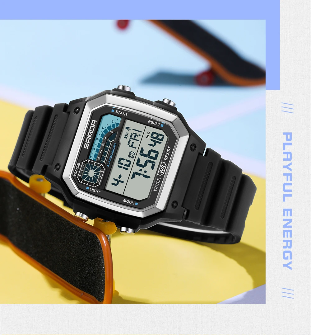 SANDA Outdoor Sport Electronic Chronograph Watch Men Multifunction Watches Alarm Clock Chrono Waterproof LED Digital Wrist Watch