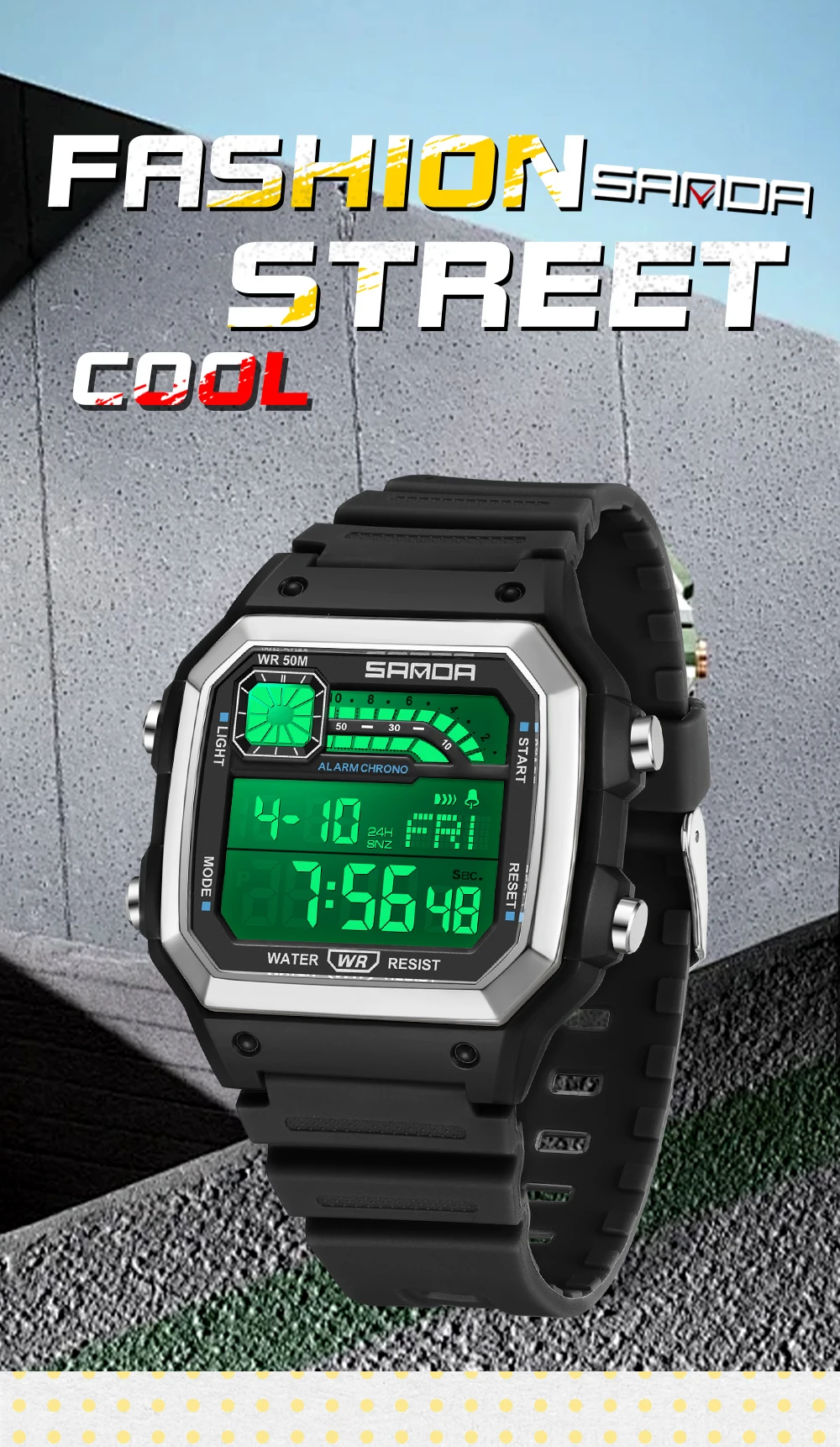 SANDA Outdoor Sport Electronic Chronograph Watch Men Multifunction Watches Alarm Clock Chrono Waterproof LED Digital Wrist Watch