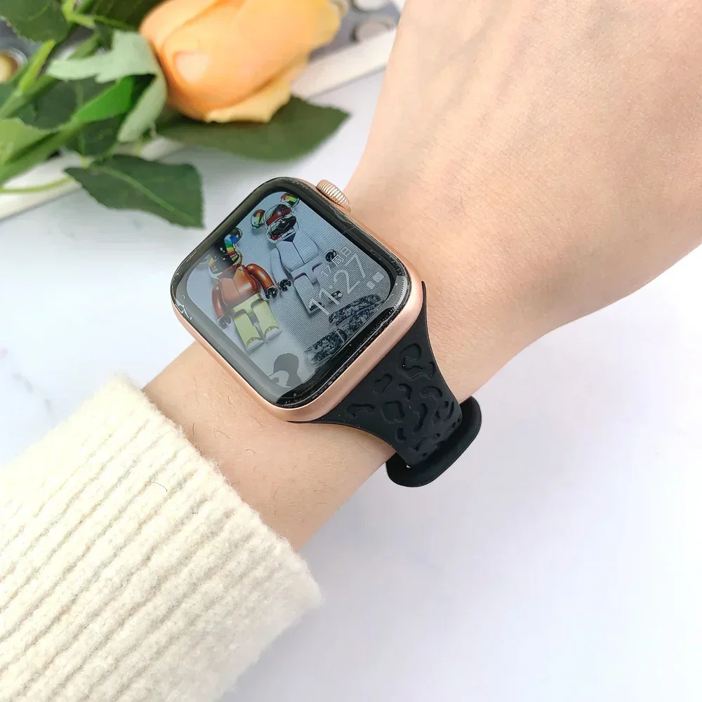 Slim Leopard Engraved Strap for Apple Watch Ultra 2 Band 49mm 44MM 42mm 40mm 41MM 45mm 38mm Bracelet for Iwatch 9 8 7 Se 6 5 4 3