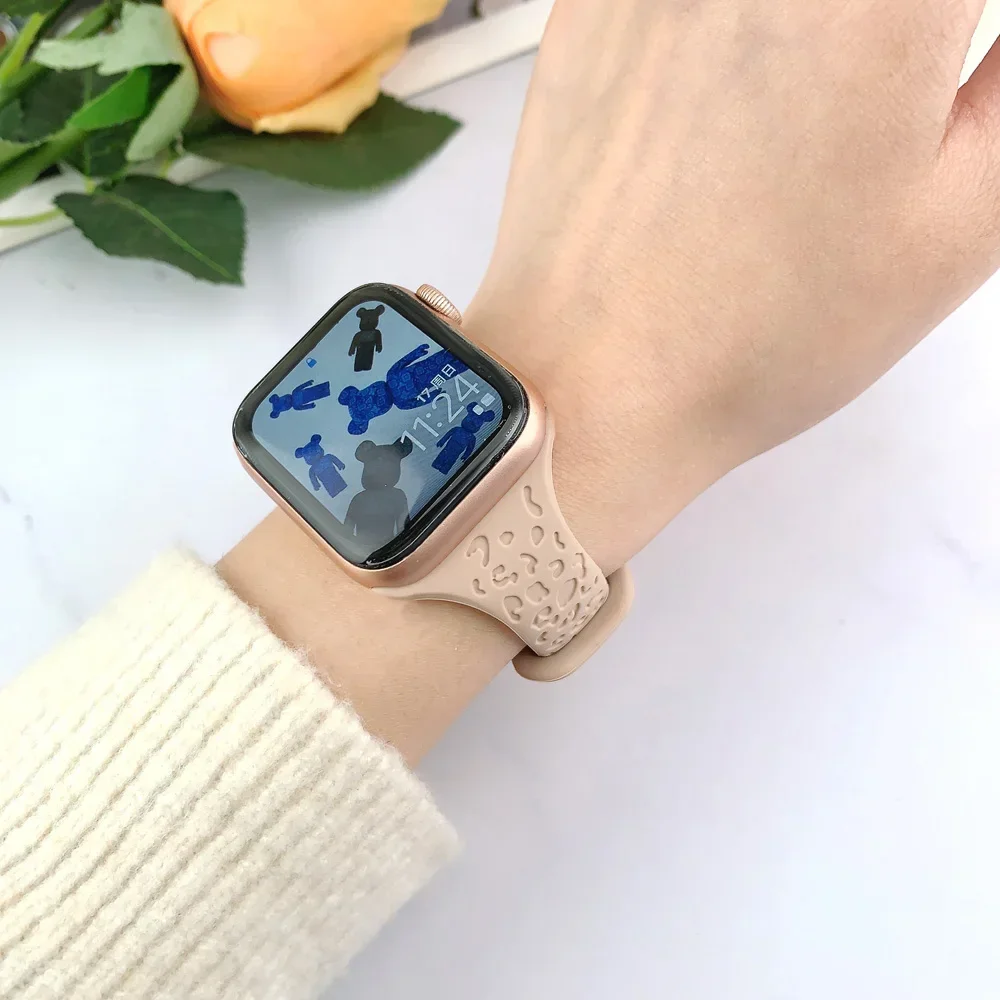 Slim Leopard Engraved Strap for Apple Watch Ultra 2 Band 49mm 44MM 42mm 40mm 41MM 45mm 38mm Bracelet for Iwatch 9 8 7 Se 6 5 4 3