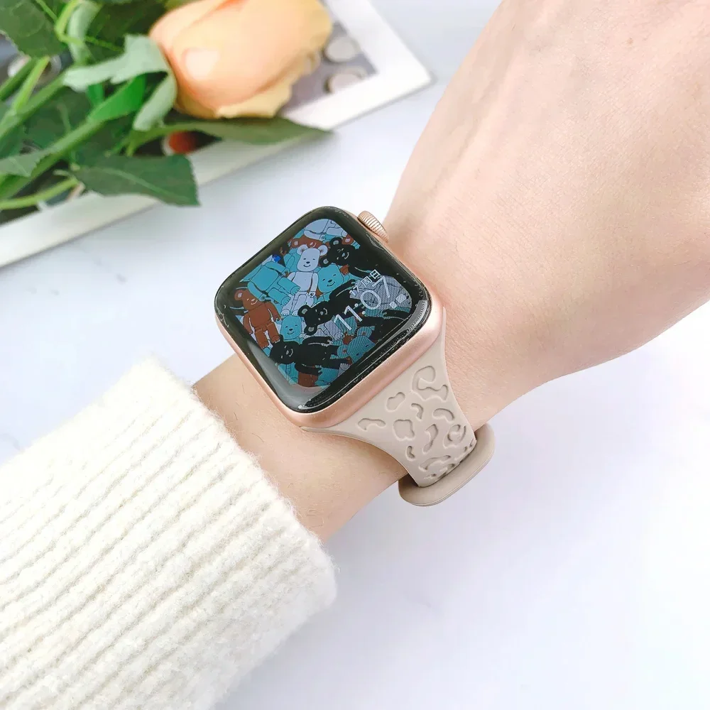 Slim Leopard Engraved Strap for Apple Watch Ultra 2 Band 49mm 44MM 42mm 40mm 41MM 45mm 38mm Bracelet for Iwatch 9 8 7 Se 6 5 4 3