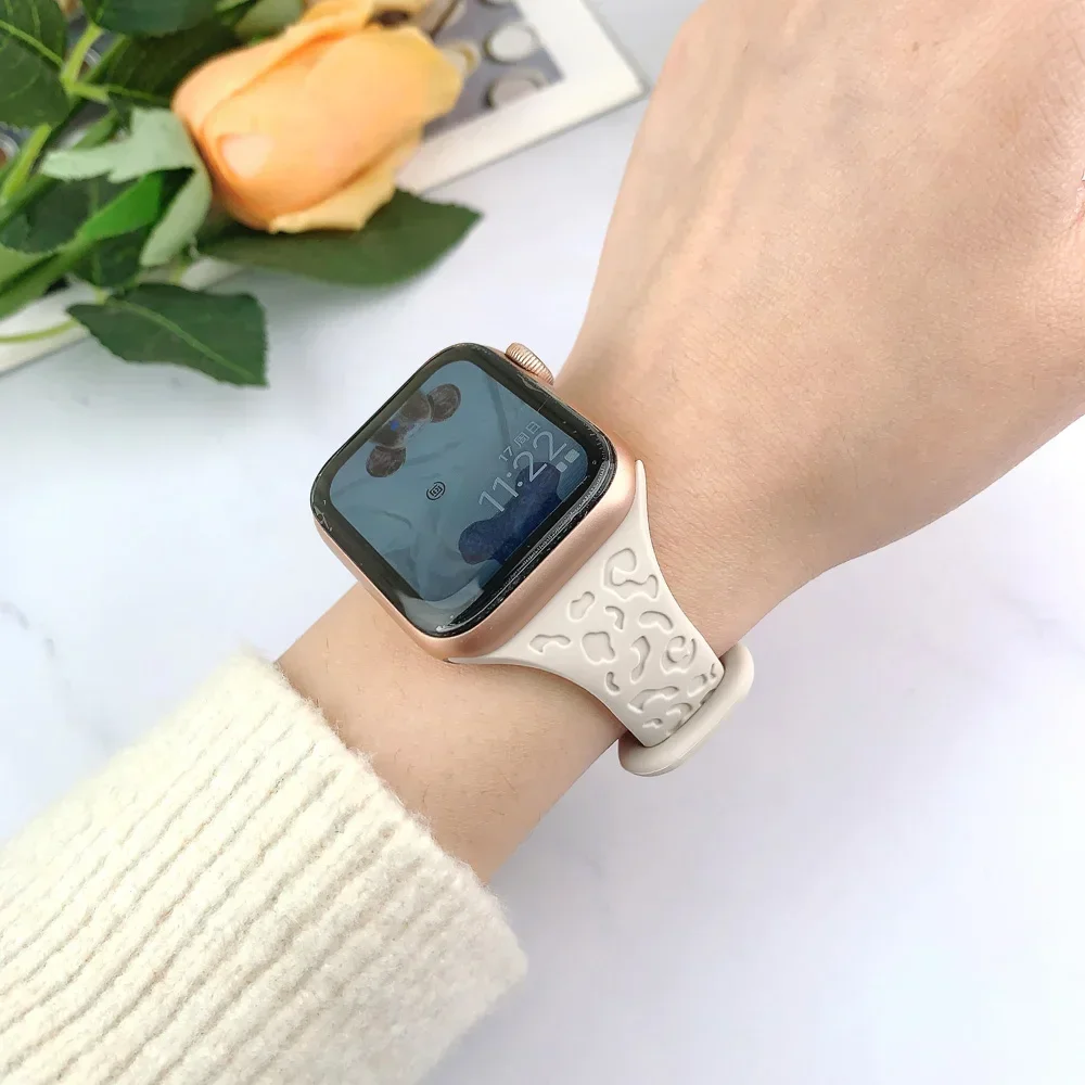 Slim Leopard Engraved Strap for Apple Watch Ultra 2 Band 49mm 44MM 42mm 40mm 41MM 45mm 38mm Bracelet for Iwatch 9 8 7 Se 6 5 4 3