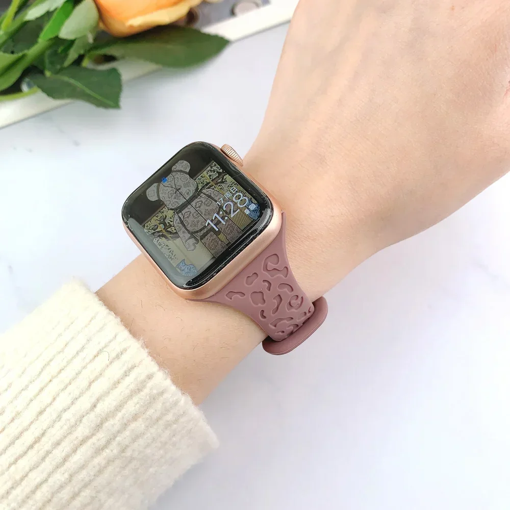 Slim Leopard Engraved Strap for Apple Watch Ultra 2 Band 49mm 44MM 42mm 40mm 41MM 45mm 38mm Bracelet for Iwatch 9 8 7 Se 6 5 4 3