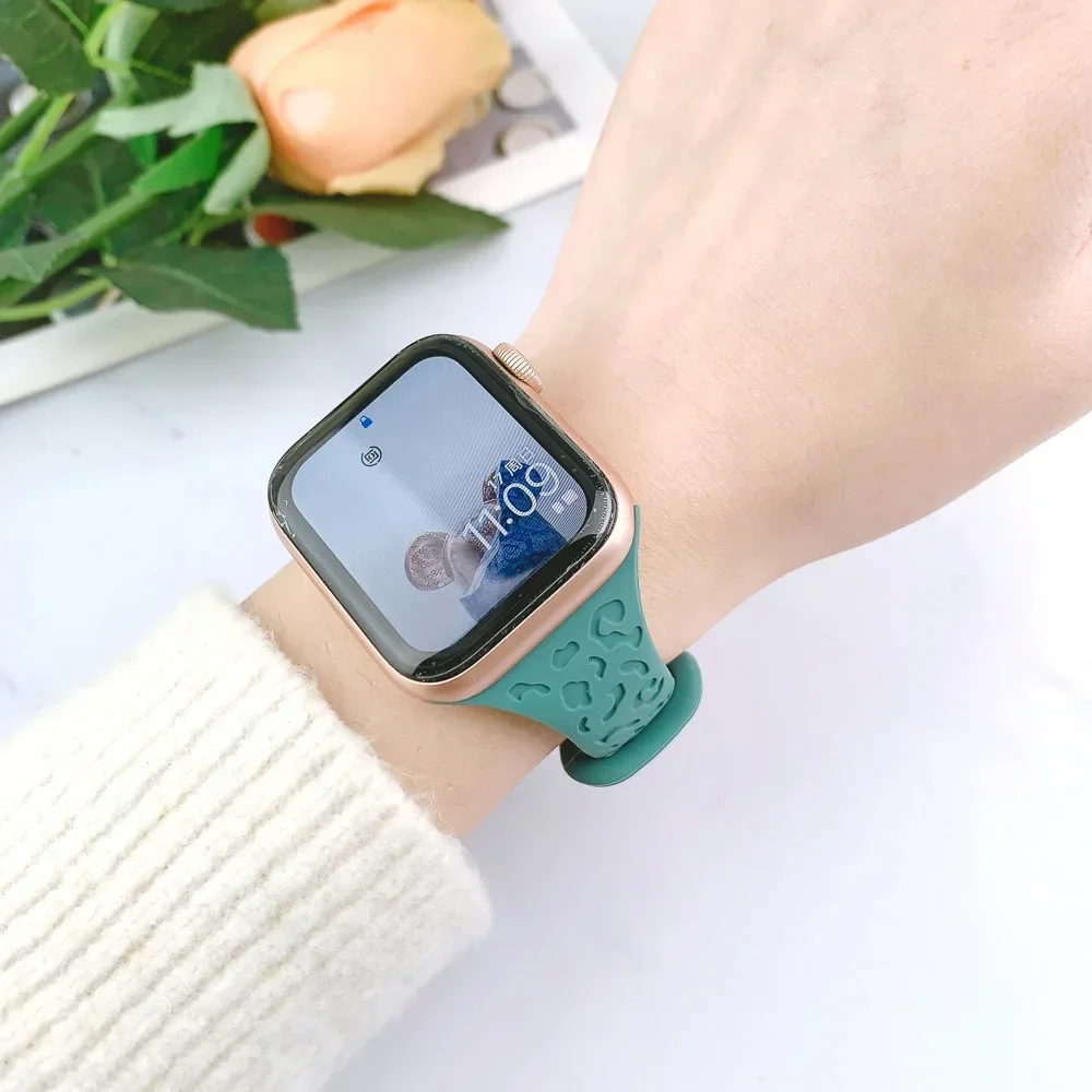 Slim Leopard Engraved Strap for Apple Watch Ultra 2 Band 49mm 44MM 42mm 40mm 41MM 45mm 38mm Bracelet for Iwatch 9 8 7 Se 6 5 4 3
