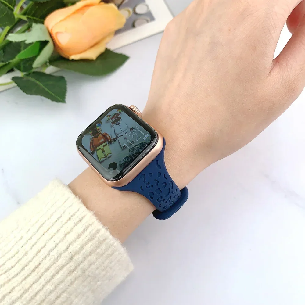 Slim Leopard Engraved Strap for Apple Watch Ultra 2 Band 49mm 44MM 42mm 40mm 41MM 45mm 38mm Bracelet for Iwatch 9 8 7 Se 6 5 4 3