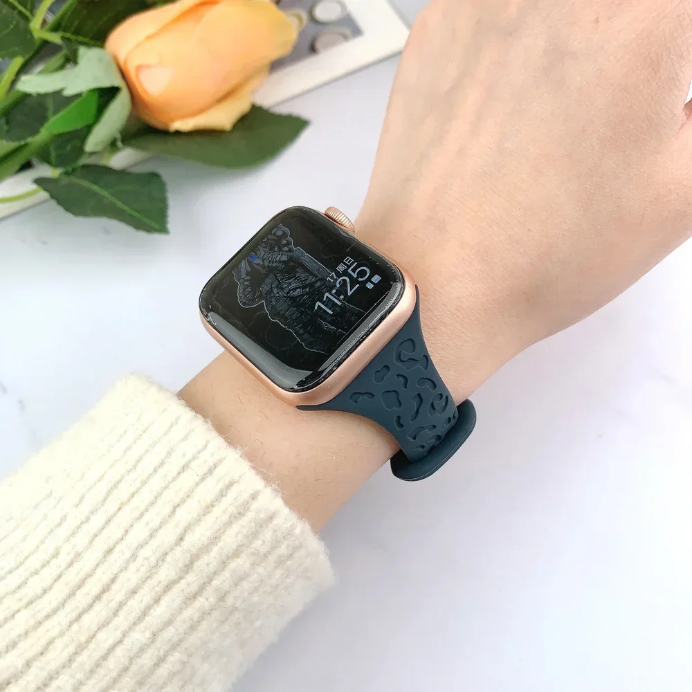 Slim Leopard Engraved Strap for Apple Watch Ultra 2 Band 49mm 44MM 42mm 40mm 41MM 45mm 38mm Bracelet for Iwatch 9 8 7 Se 6 5 4 3