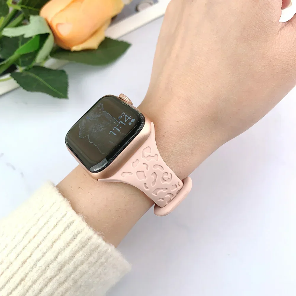 Slim Leopard Engraved Strap for Apple Watch Ultra 2 Band 49mm 44MM 42mm 40mm 41MM 45mm 38mm Bracelet for Iwatch 9 8 7 Se 6 5 4 3