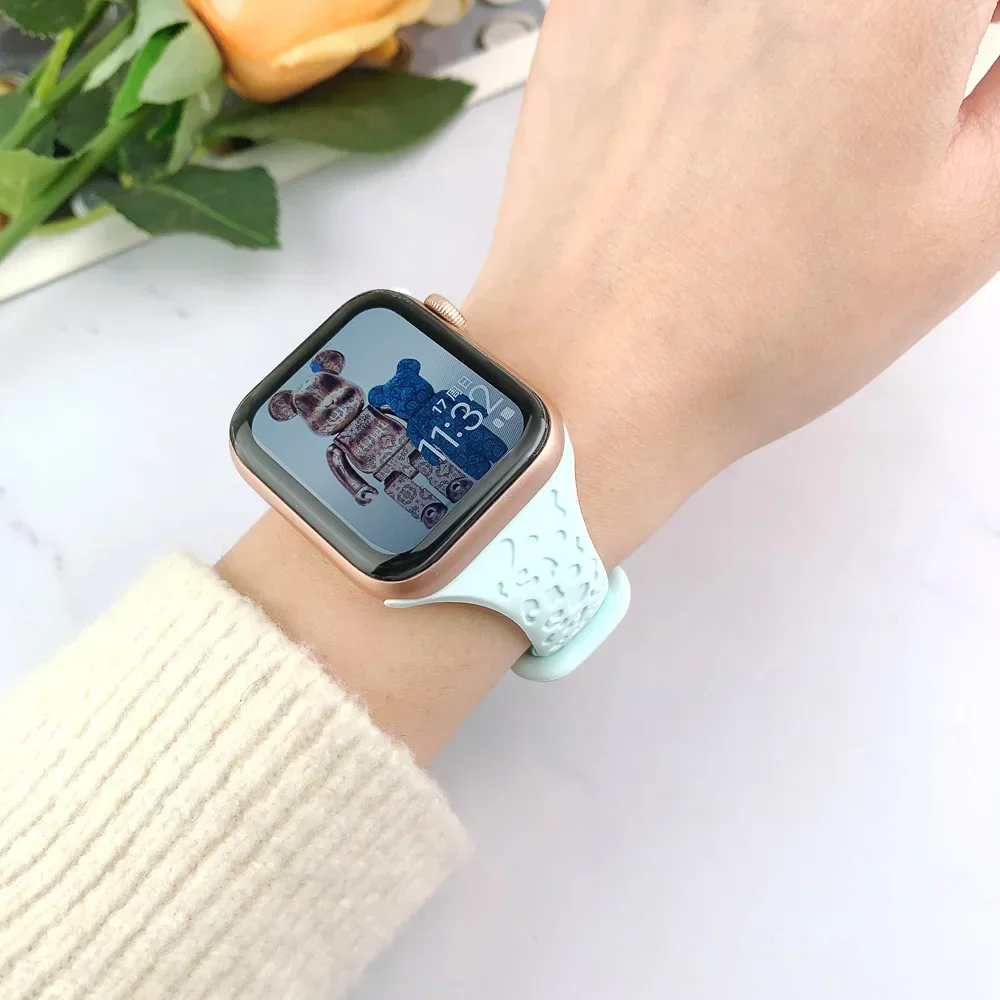 Slim Leopard Engraved Strap for Apple Watch Ultra 2 Band 49mm 44MM 42mm 40mm 41MM 45mm 38mm Bracelet for Iwatch 9 8 7 Se 6 5 4 3