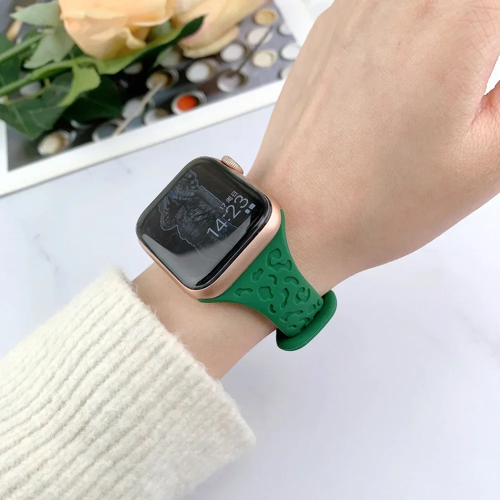 Slim Leopard Engraved Strap for Apple Watch Ultra 2 Band 49mm 44MM 42mm 40mm 41MM 45mm 38mm Bracelet for Iwatch 9 8 7 Se 6 5 4 3