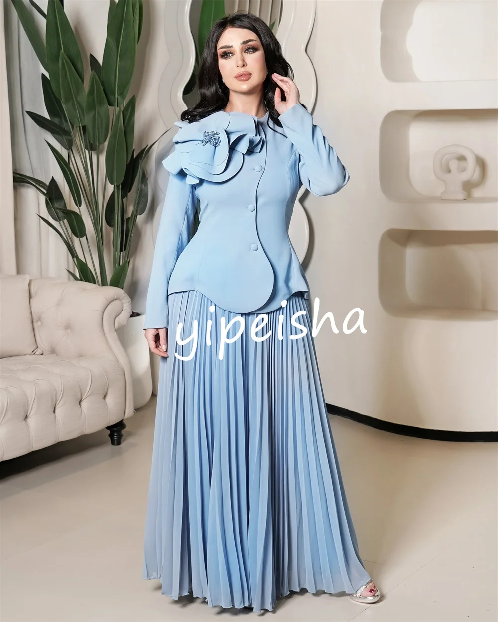 Customized Formal Jersey Flower Pleat A-line Scoop Neck Dresses Homecoming Dress Classic Exquisite Modern Style Gown for Women