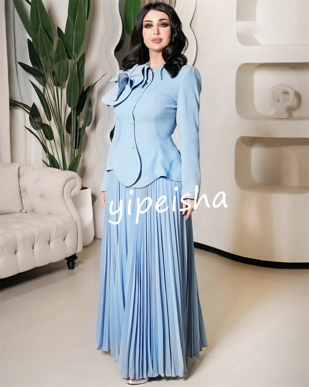 Customized Formal Jersey Flower Pleat A-line Scoop Neck Dresses Homecoming Dress Classic Exquisite Modern Style Gown for Women