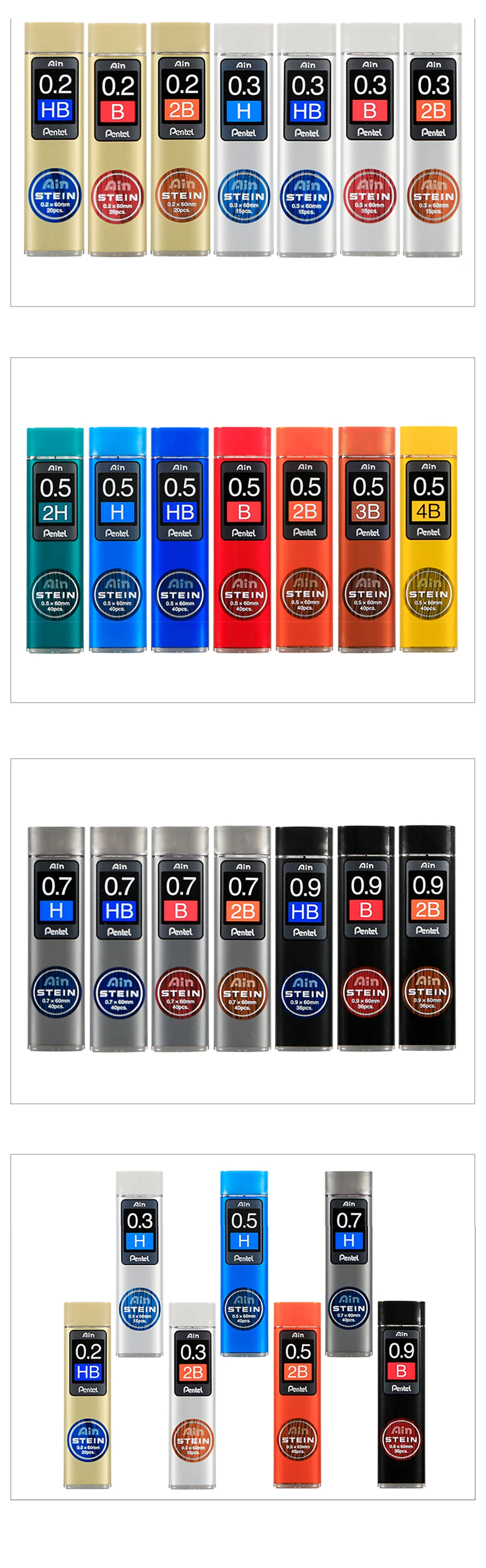Pentel Lead Core C275 Extremely Fine Mechanical Pencil Core HB/2B Black Resin Pencil Lead STEIN 0.3/0.5/0.7/0.9mm Stationery