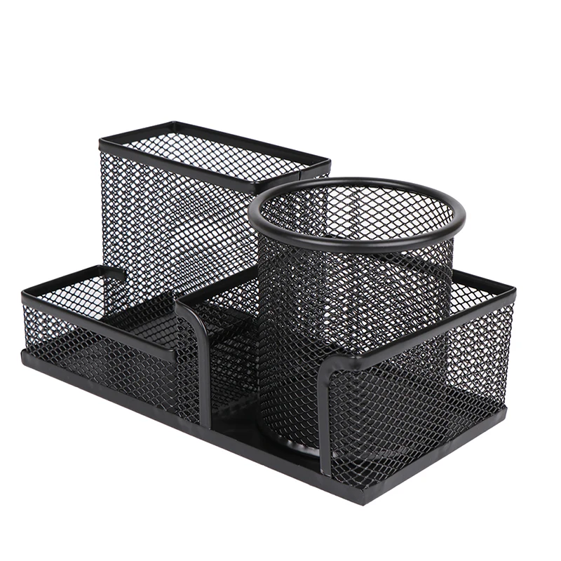 Desk Stationery Organizer Creative Metal Pen Holder Pencil File Storage Rack 3 Grid Storage Box Office Desktop Accessories