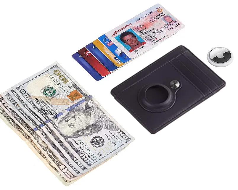 New Airtag Wallet Slim Minimalist Leather Credit Card Holder For AirTag Protective ID Case Small Anti-lost Protective Purse