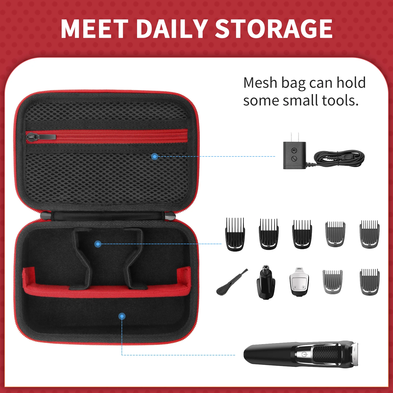 Shockproof EVA Case Compatible for Philips Multigroom Series - All-in-One Organizer with Dividers for MG3000/MG5000 Trimmers