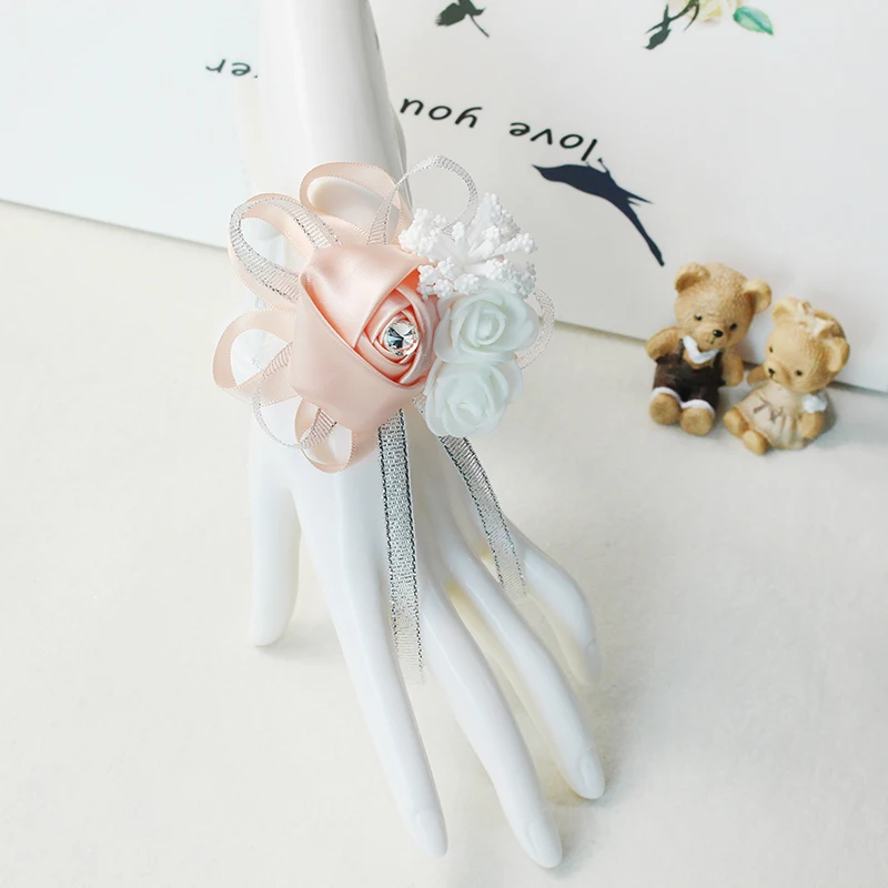 Set of 6 Royal Blue Pink Wrist Corsages Flowers for Wedding Prom Bridal Bridesmaid Girl Mother Women Rose Bracelet Hand Flowers