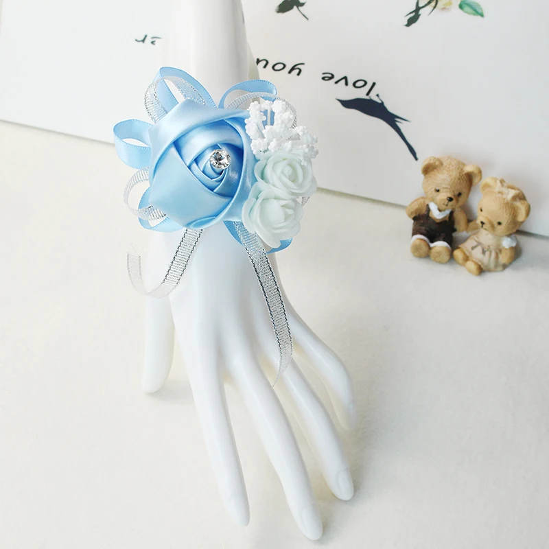 Set of 6 Royal Blue Pink Wrist Corsages Flowers for Wedding Prom Bridal Bridesmaid Girl Mother Women Rose Bracelet Hand Flowers