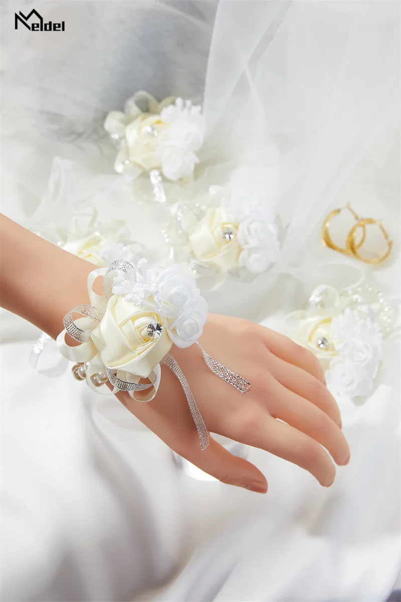 Set of 6 Royal Blue Pink Wrist Corsages Flowers for Wedding Prom Bridal Bridesmaid Girl Mother Women Rose Bracelet Hand Flowers