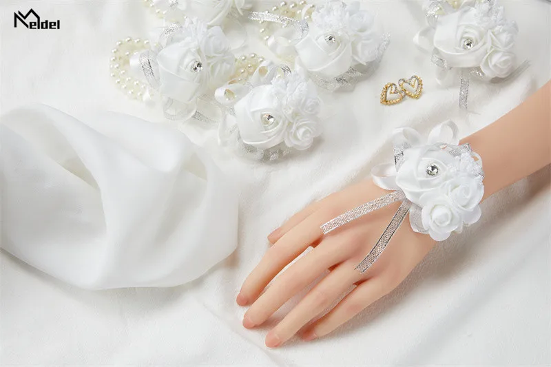 Set of 6 Royal Blue Pink Wrist Corsages Flowers for Wedding Prom Bridal Bridesmaid Girl Mother Women Rose Bracelet Hand Flowers