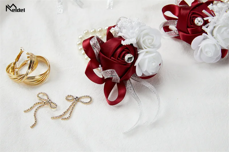 Set of 6 Royal Blue Pink Wrist Corsages Flowers for Wedding Prom Bridal Bridesmaid Girl Mother Women Rose Bracelet Hand Flowers