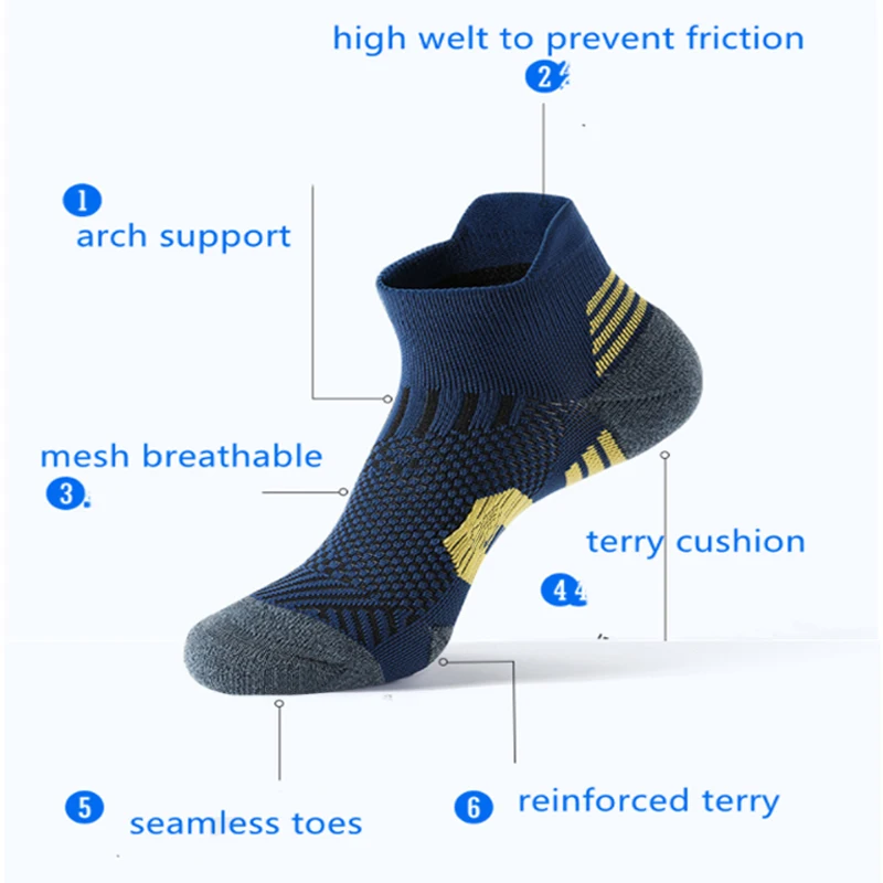 5Pairs New Spring Men's Socks AnkleThick Knit Sports Sock Outdoor Fitness Breathable Quick Dry Wear-resistant Short Running Sock