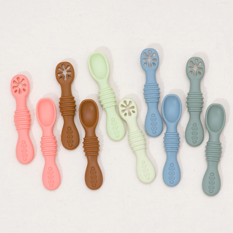 Baby Spoon Fork Set Food Grade Silicone Sticky Spoon Children Cutlery Training Spoon Feeding Tableware Soft Kitchen Accessories